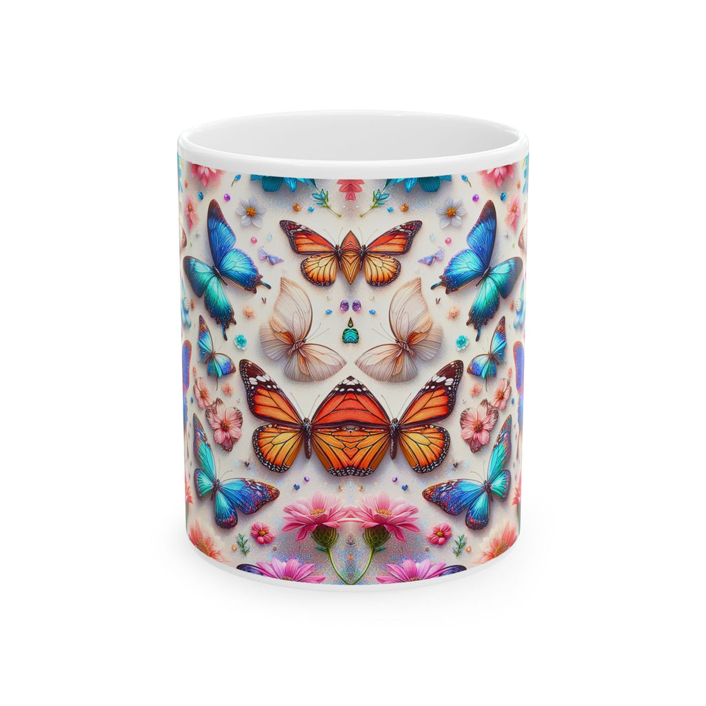 Colorful Butterfly Pattern Mug | Floral Kaleidoscope Ceramic Mug, Mother's Day Sale
