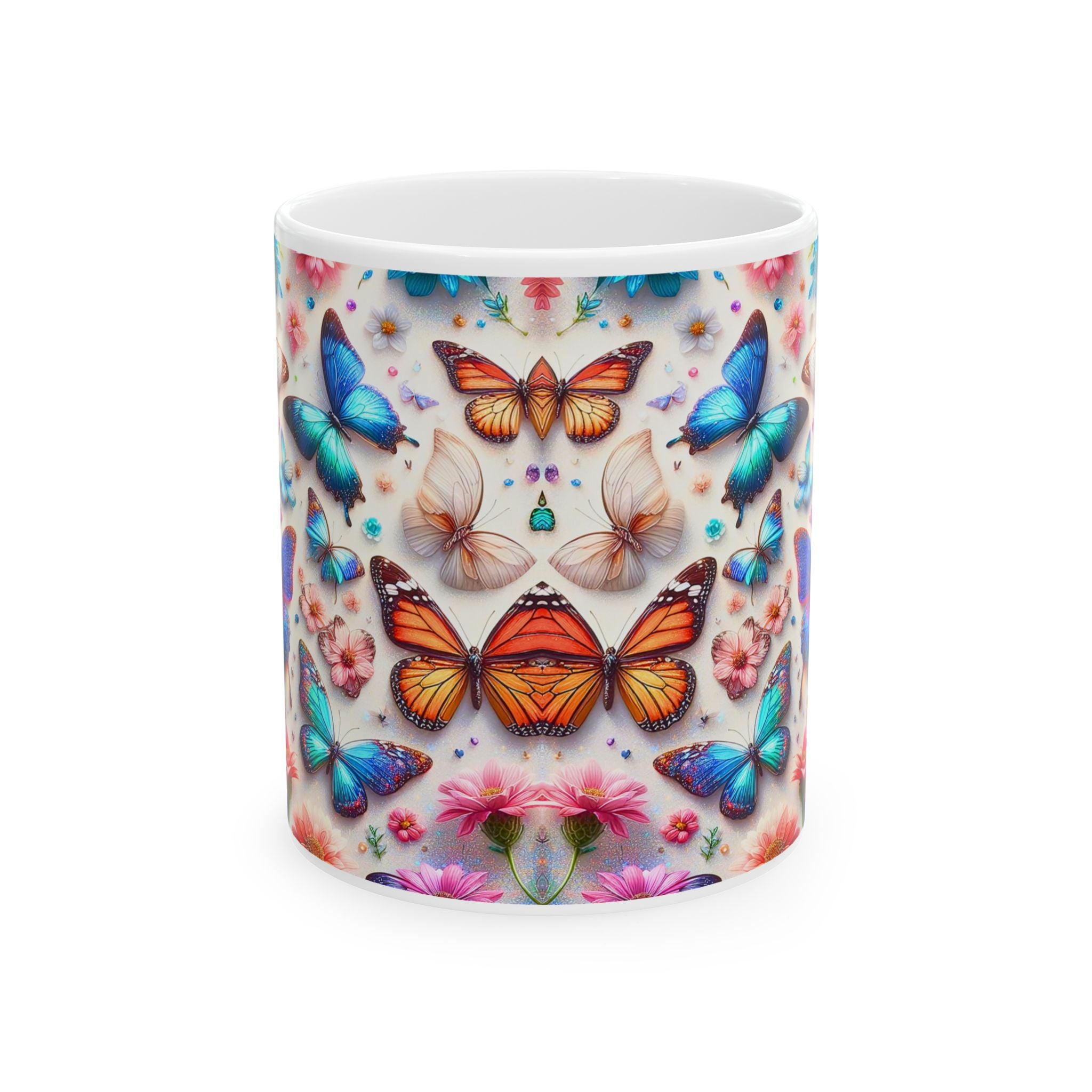 Colorful Butterfly Pattern Mug | Floral Kaleidoscope Ceramic Mug, Mother's Day Sale