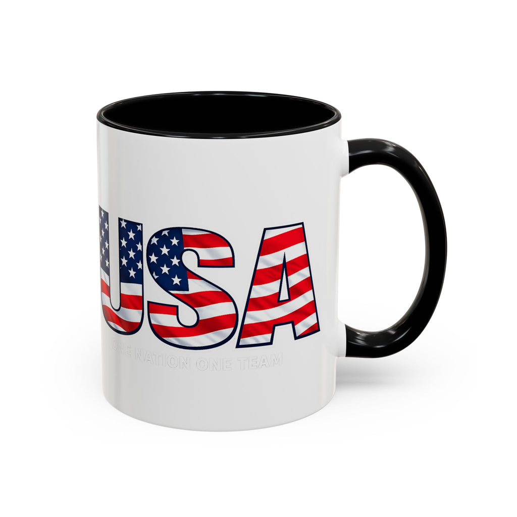 USA Flag Text Accent Coffee Mug | Patriotic American Stars Stripes Mug, Soccer World Cup 2026, Gifts for Dad