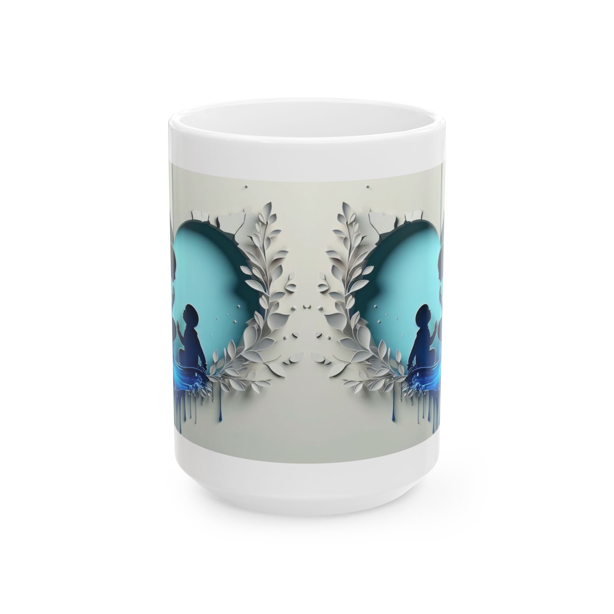 Silhouette Moon Scene Mug | Blue Night Sky, Floral Wreath Ceramic Mug, Mother's Day Sale