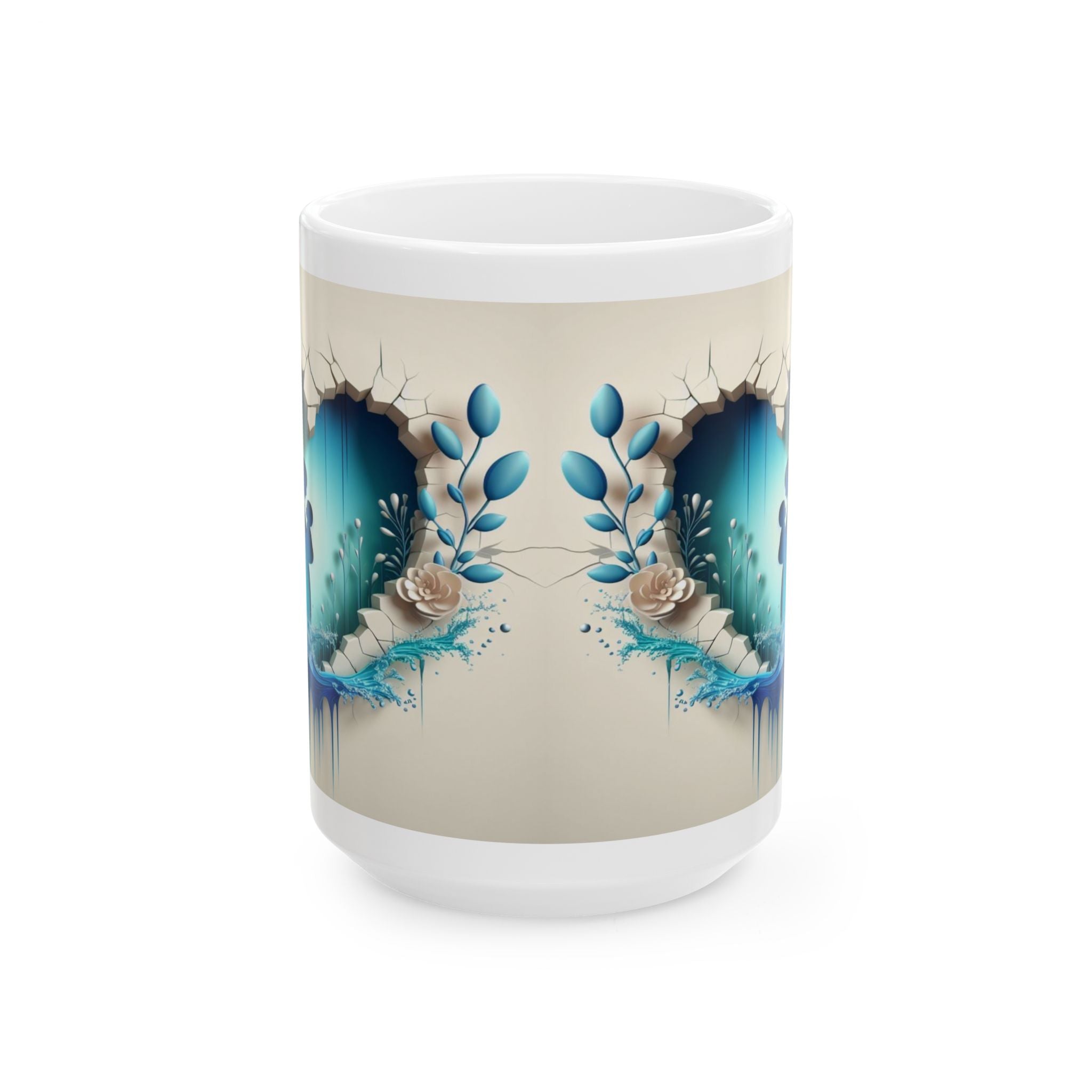 Teal Floral Heart Mug | Ceramic Coffee Cup, Mother's Day Sale