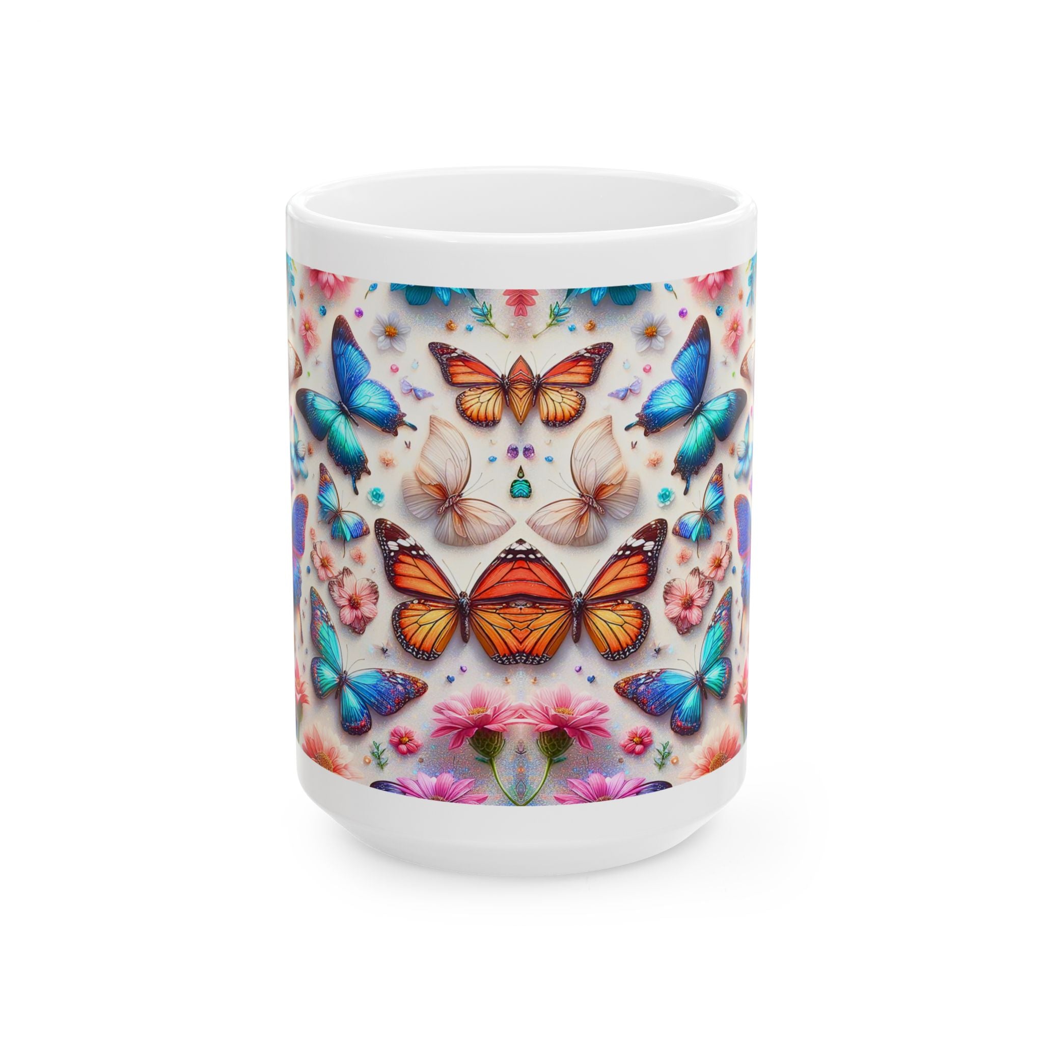 Colorful Butterfly Pattern Mug | Floral Kaleidoscope Ceramic Mug, Mother's Day Sale