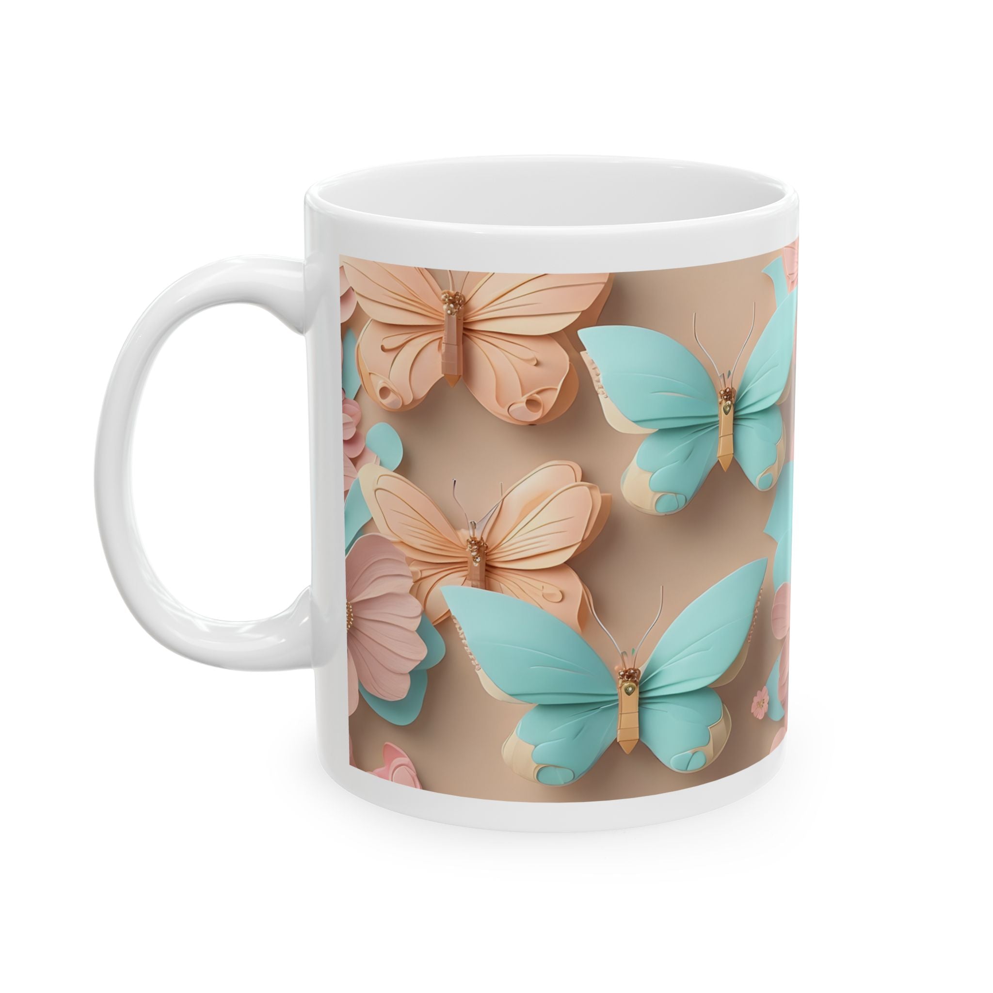 Teal and Peach Butterfly Pattern Mug | Ceramic Mug Coffee Cup, Mother's Day Sale