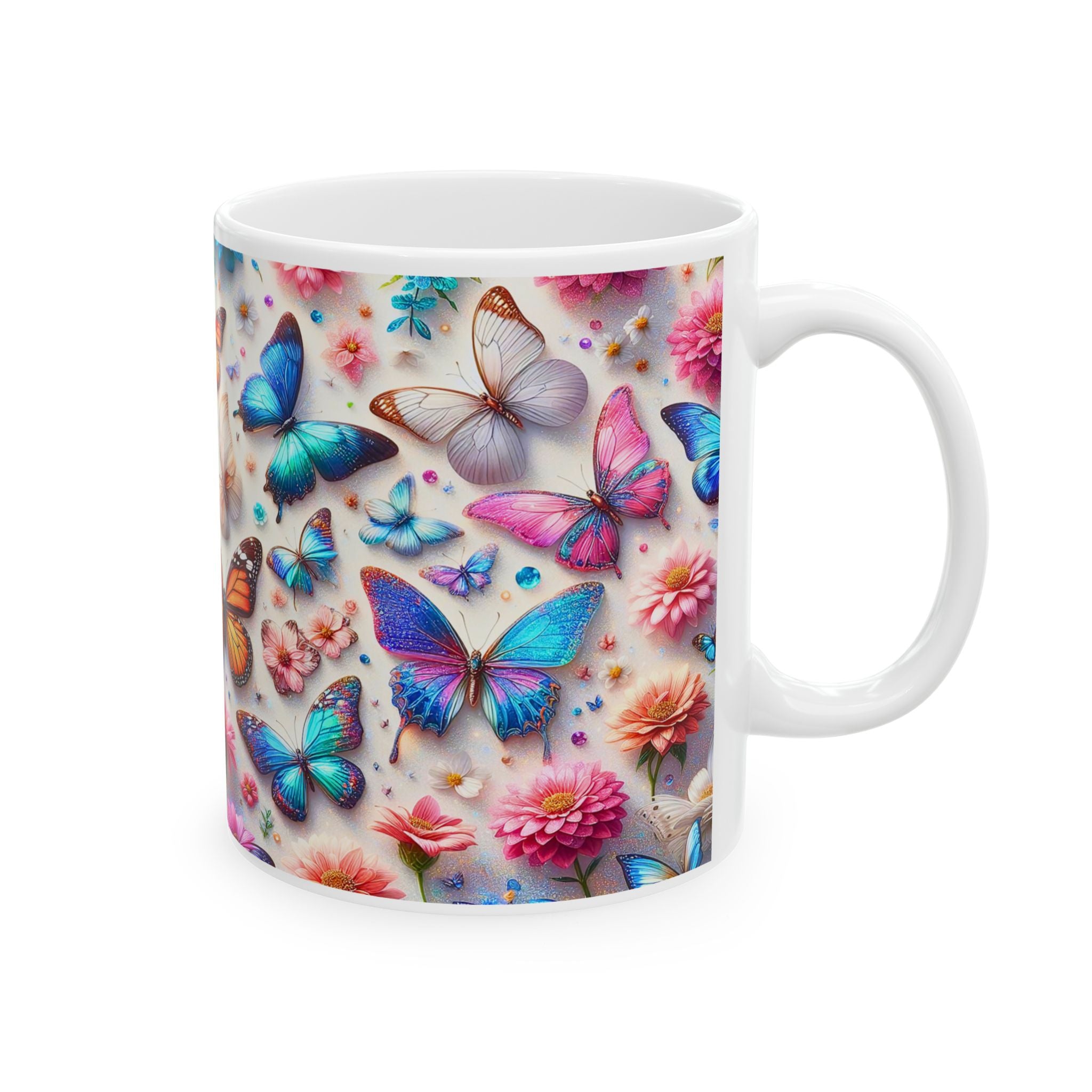 Colorful Butterfly Pattern Mug | Floral Kaleidoscope Ceramic Mug, Mother's Day Sale