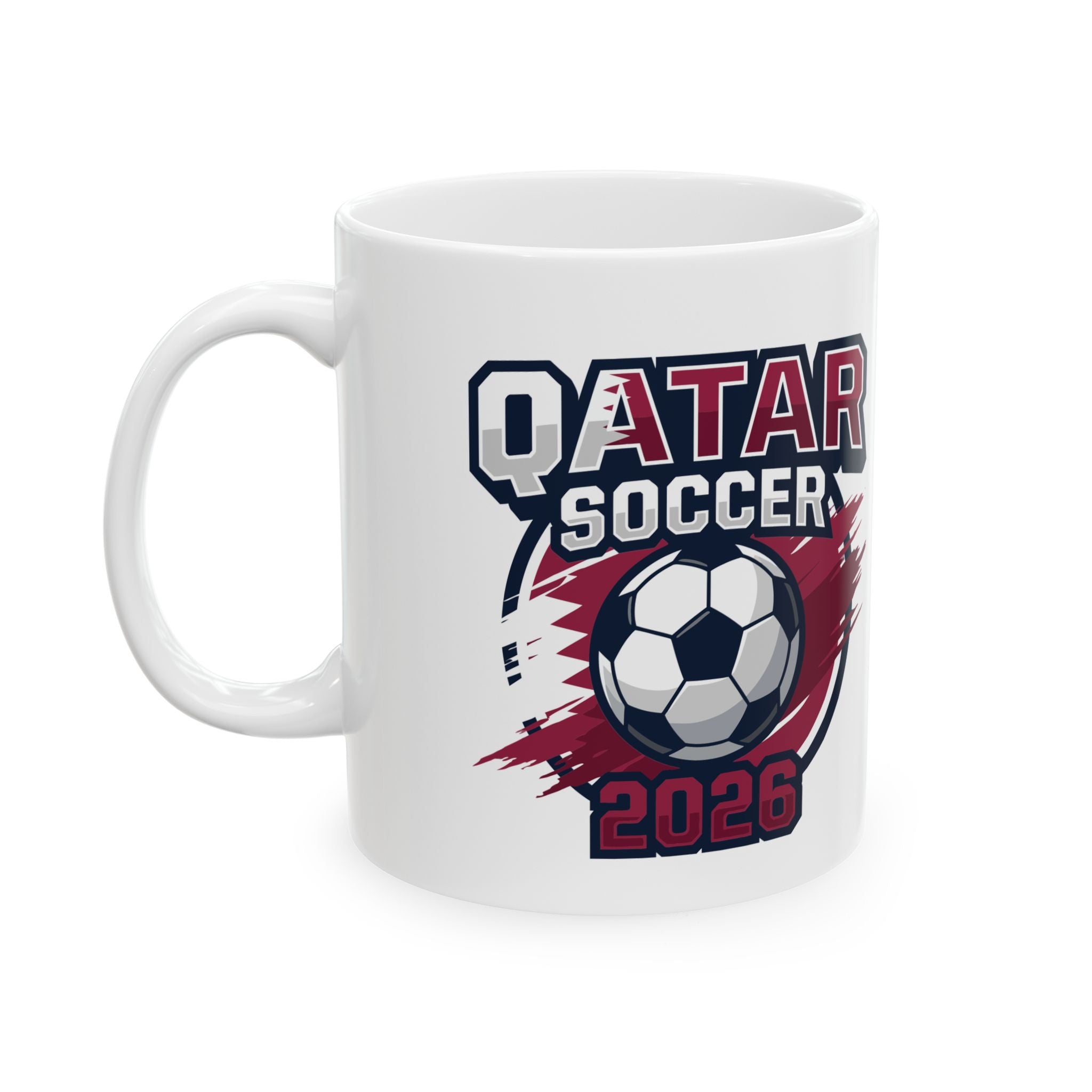 Qatar Soccer Badge Mug | Soccer Ball Logo Coffee Cup, World Cup 2026 Coffee Mugs, Qatar Fan