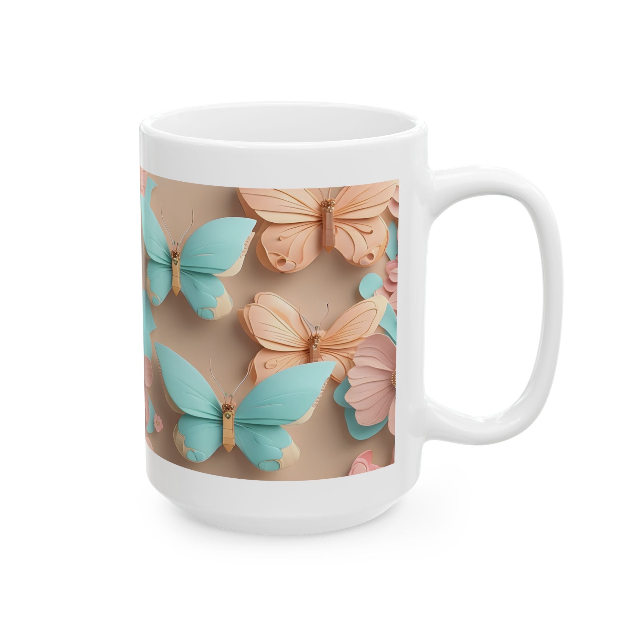 Teal and Peach Butterfly Pattern Mug | Ceramic Mug Coffee Cup, Mother's Day Sale