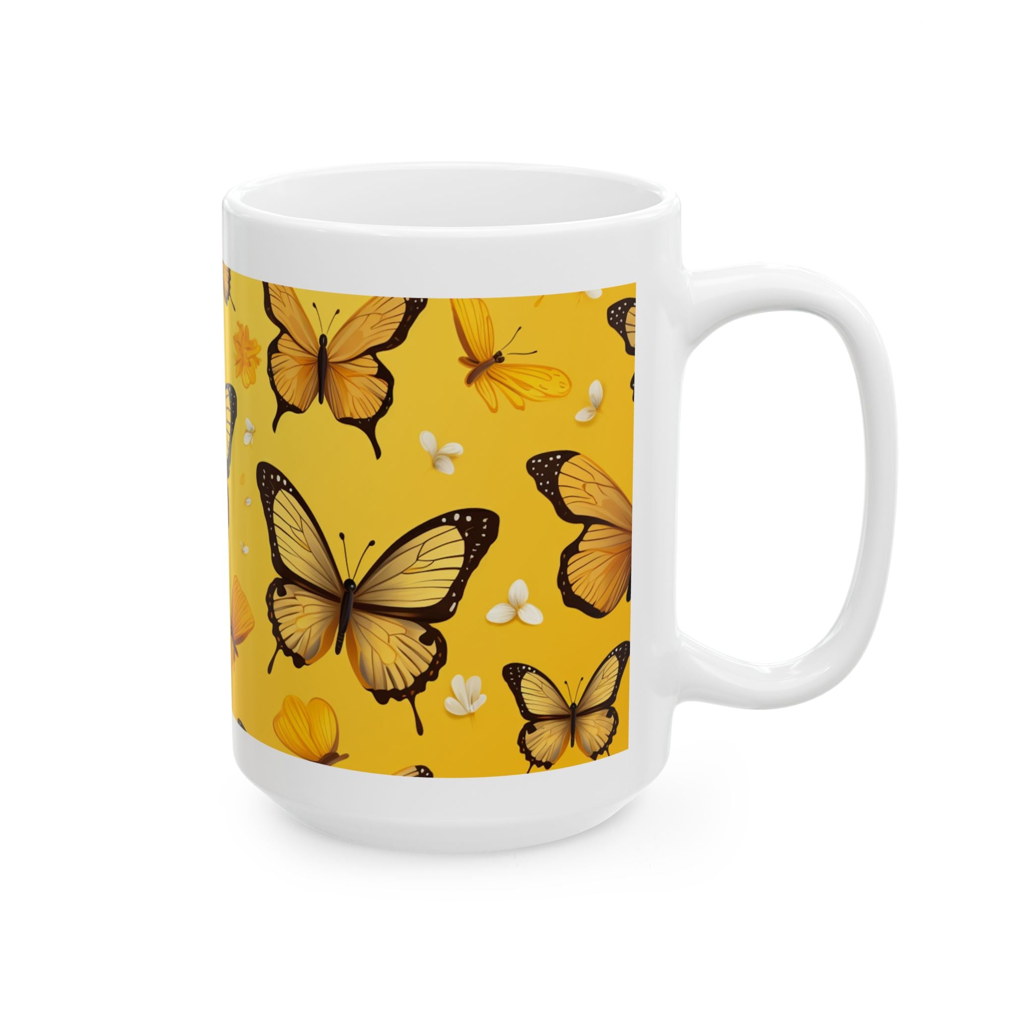 Yellow Butterfly Pattern Mug | Monarch Butterfly Ceramic Coffee Cup, Mother's Day Sale