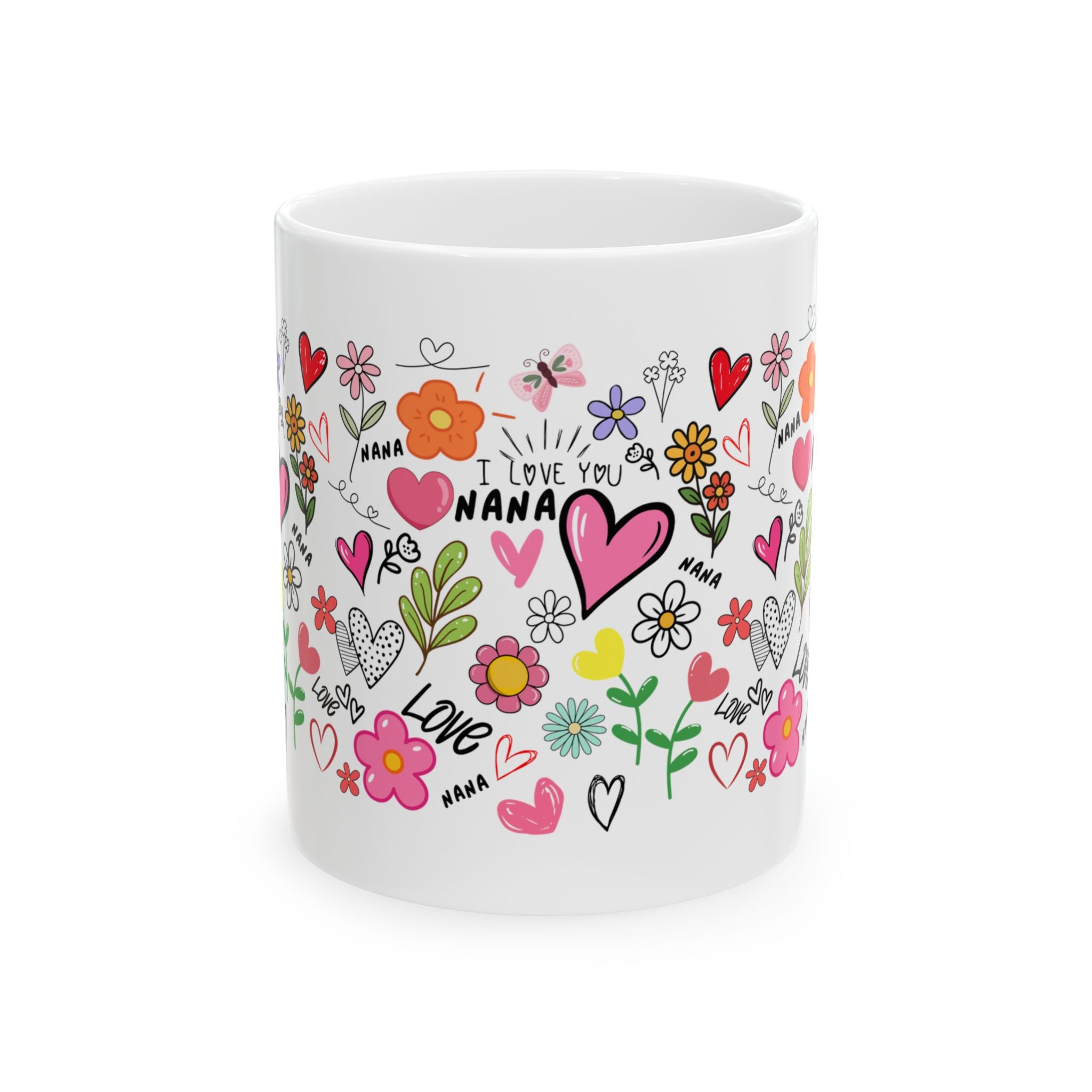 Hand-Drawn Hearts and Flowers Mug, I Love You Nana Ceramic Mug, Mother's Day Sale