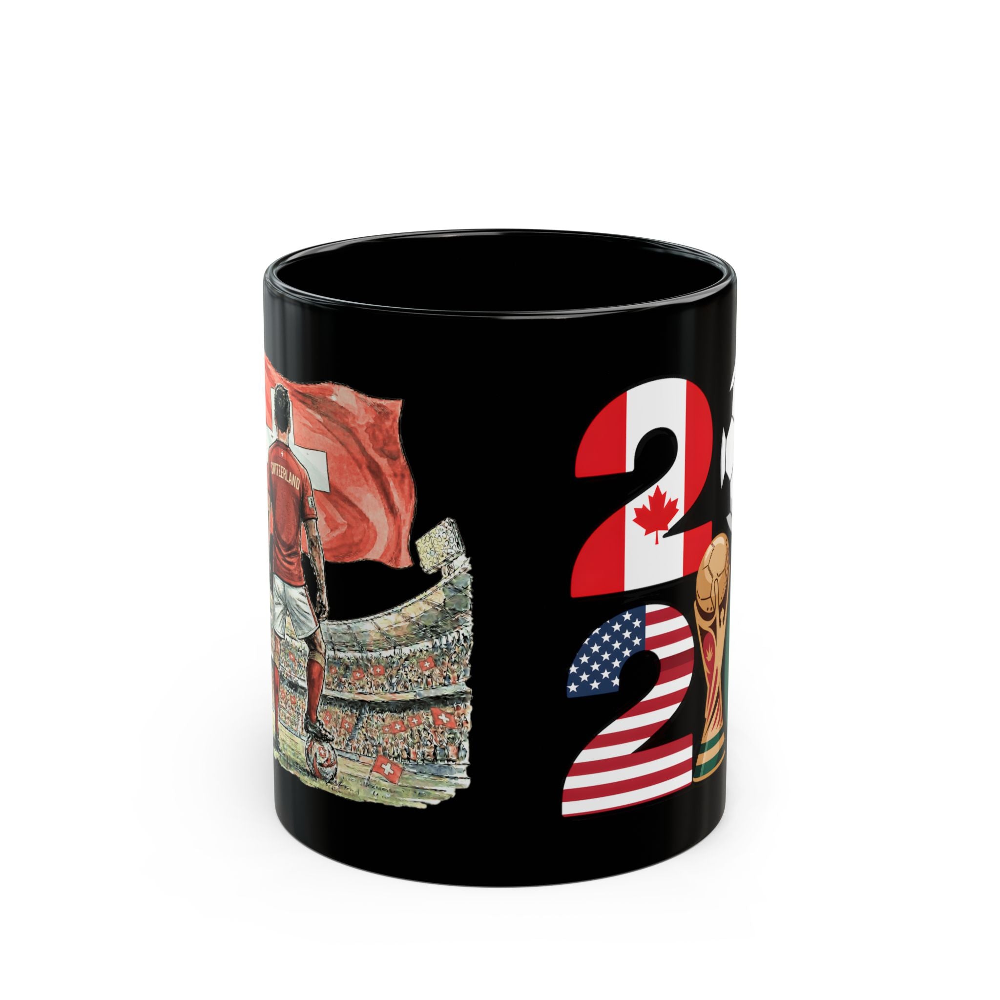 Switzerland World Cup 2026 Mug | Black Ceramic Coffee Cup, Switzerland Flag