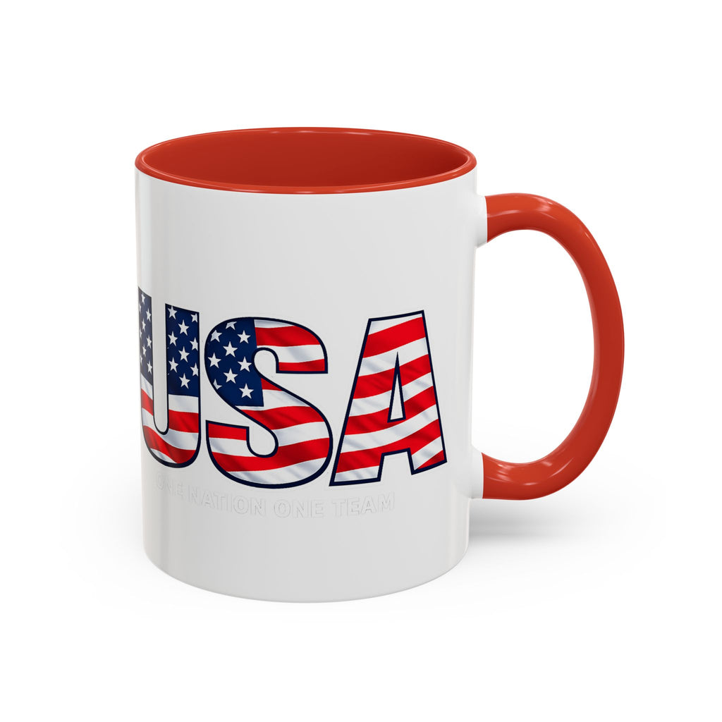 USA Flag Text Accent Coffee Mug | Patriotic American Stars Stripes Mug, Soccer World Cup 2026, Gifts for Dad