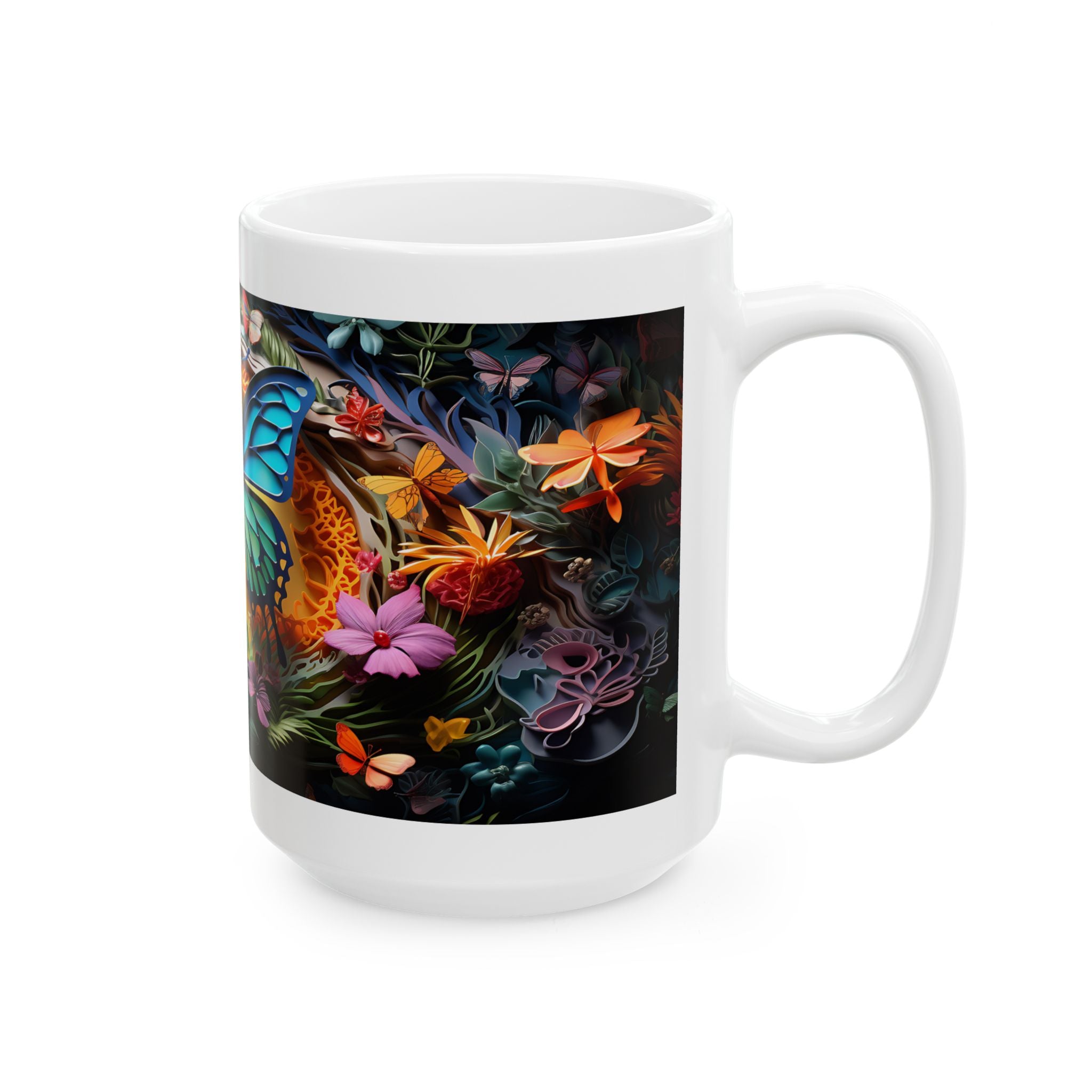 Blue Butterfly Floral Mug | Colorful Nature Ceramic Coffee Cup, Mother's Day Sale