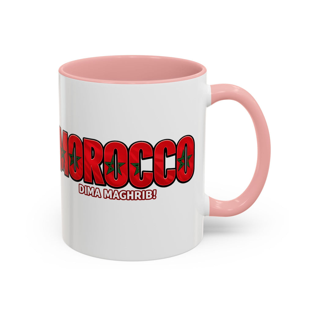 Morocco Flag Text Coffee Mug | Accent Coffee Mug (11, 15oz), World Cup 2026, Gifts for Dad
