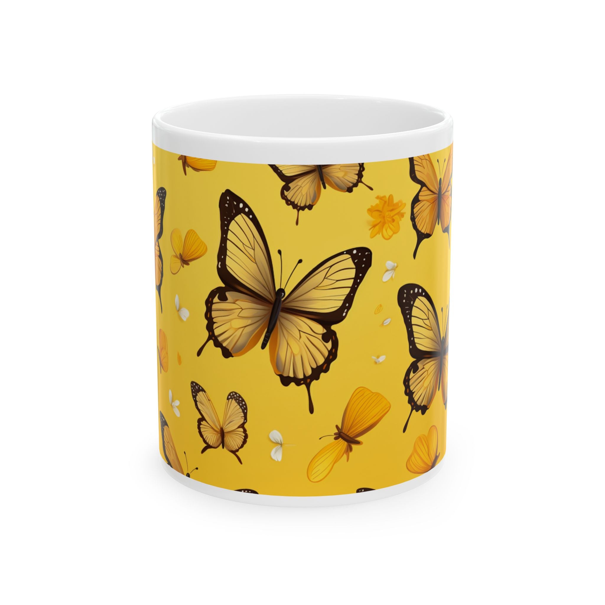 Yellow Butterfly Pattern Mug | Monarch Butterfly Ceramic Coffee Cup, Mother's Day Sale