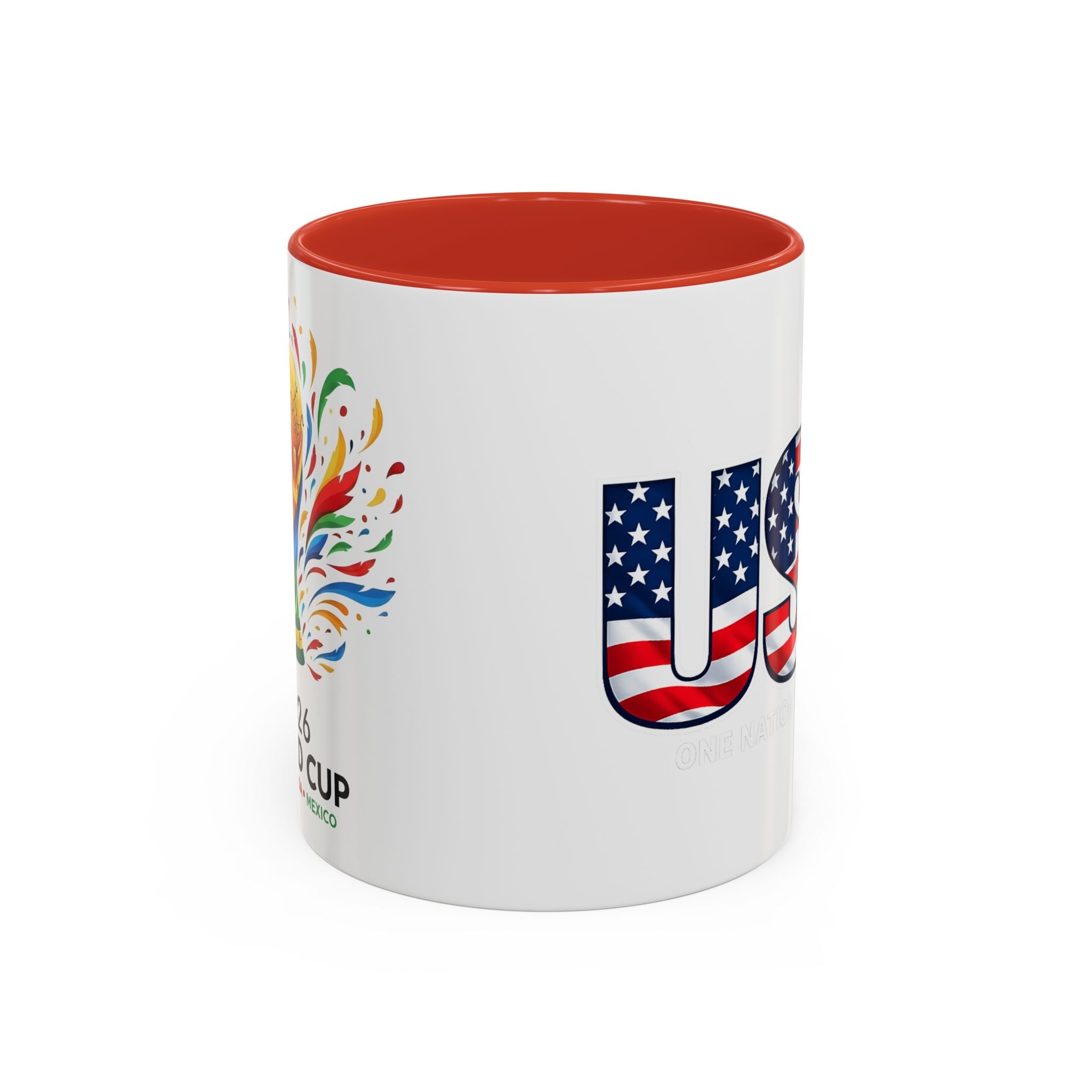 USA Flag Text Accent Coffee Mug | Patriotic American Stars Stripes Mug, Soccer World Cup 2026, Gifts for Dad