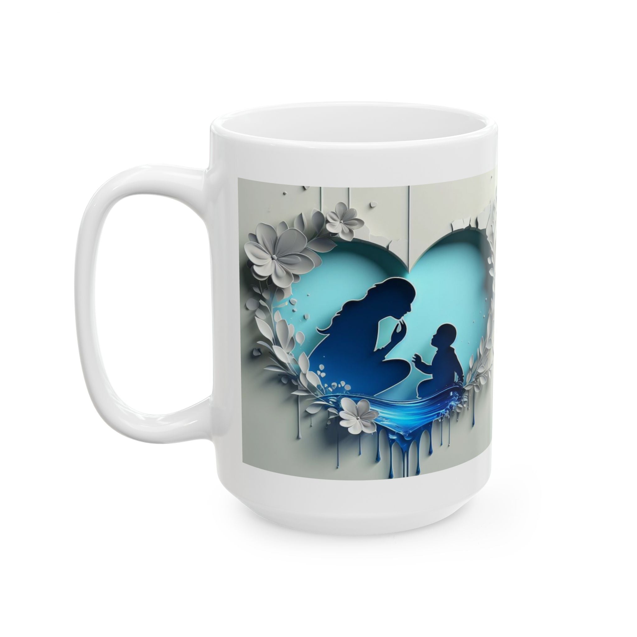 Silhouette Moon Scene Mug | Blue Night Sky, Floral Wreath Ceramic Mug, Mother's Day Sale