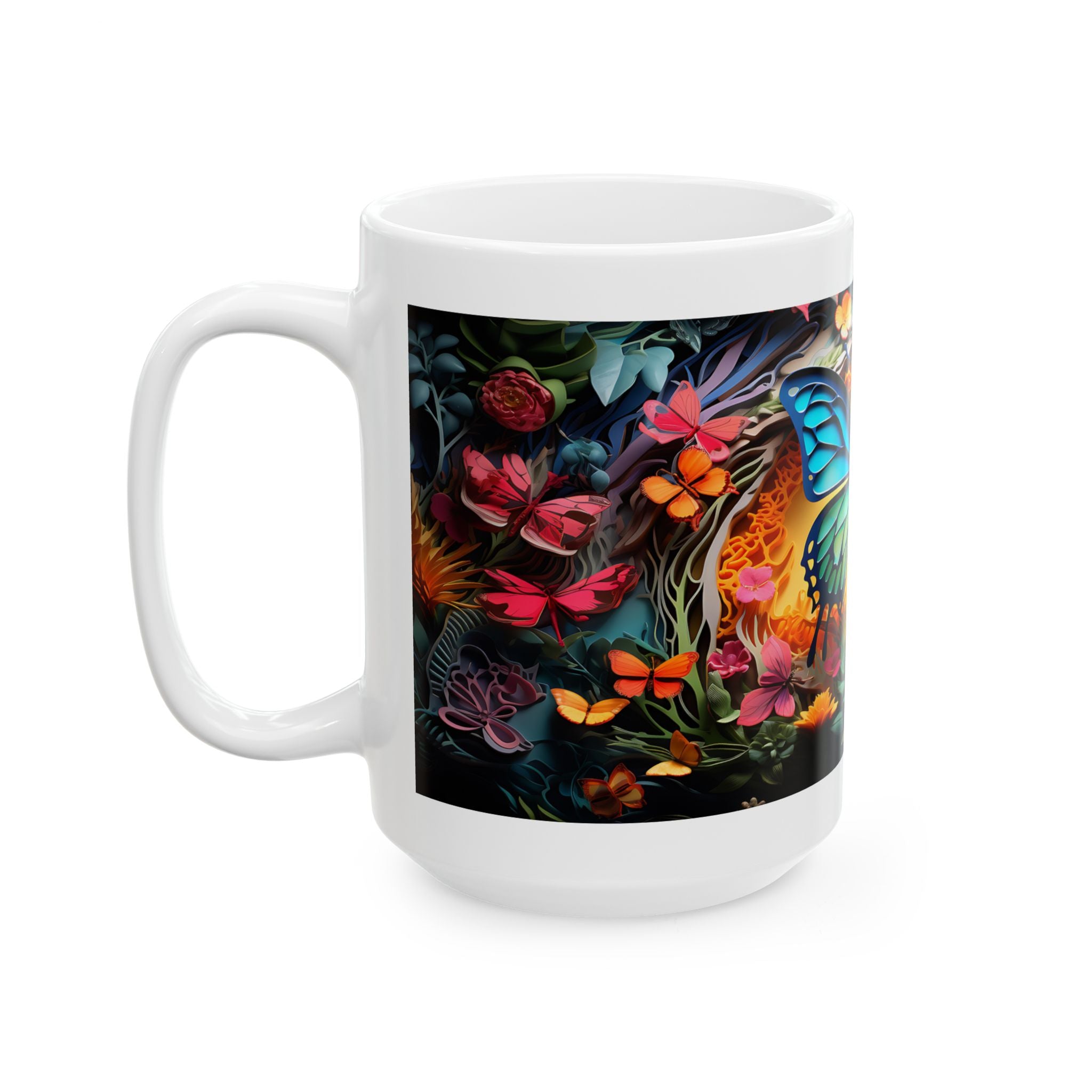 Blue Butterfly Floral Mug | Colorful Nature Ceramic Coffee Cup, Mother's Day Sale