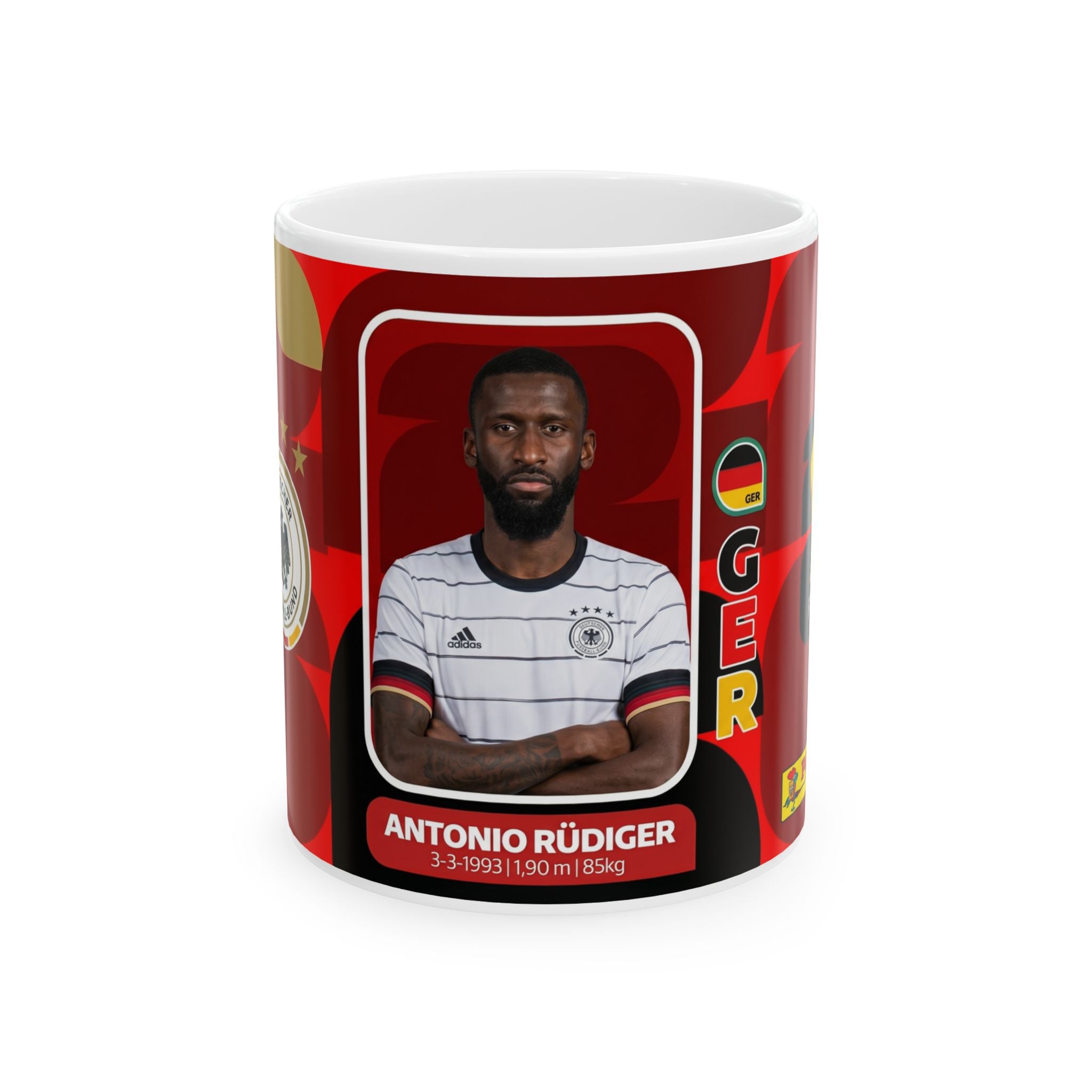 Germany Soccer Player Antonio Rüdiger Mug —  Ceramic  Coffee Cup (11oz, 15oz), World Cup 2026 Mugs